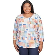 Alfred Dunner Womens Plus-Size Boxes Texture Shirttail Hem Top