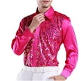thumbnail image 2 of Abomasnow Men's Sequin Tuxedo Shirt Casual Vintage Long Sleeve Solid Lapel Ruffled Button Down Blouses Wedding Stage Party Hippie Performance Dress Shirts, 2 of 3