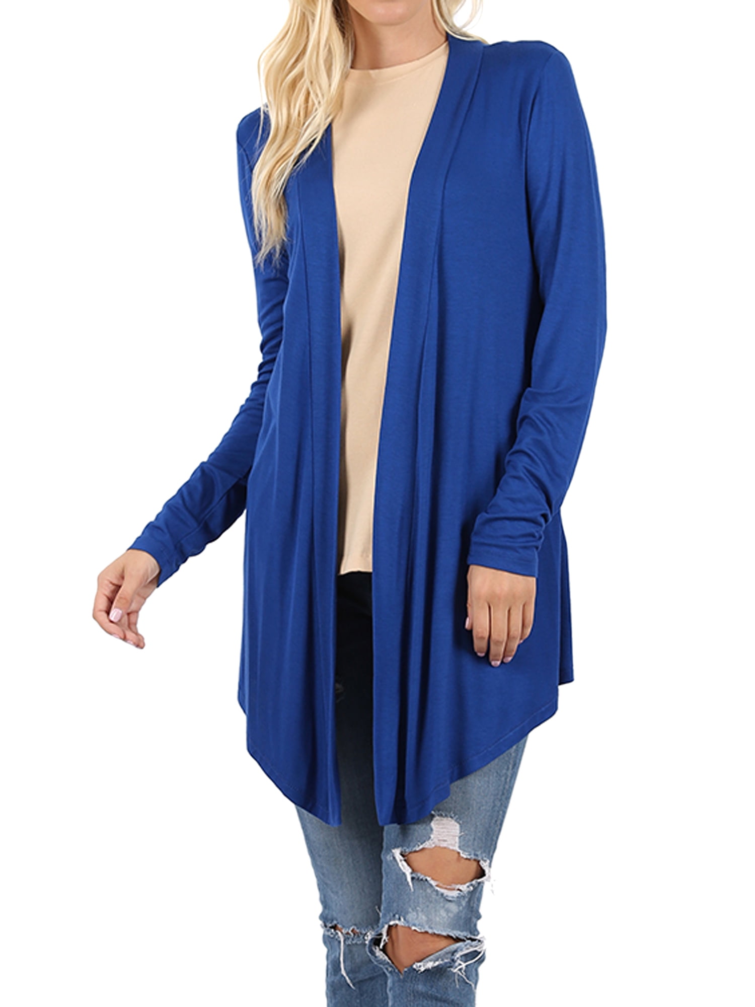 Zenana Women & Plus Draped Open Front Long Sleeve Flowy Light