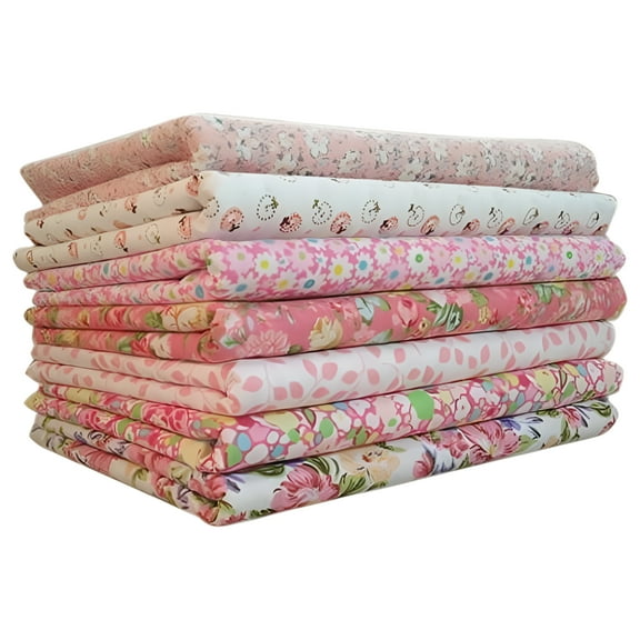 Kurtrussel 25cm Wide 100% Cotton Small Flowers Printed Sewing and Craft Fabric by the 7-Piece Set, Pink