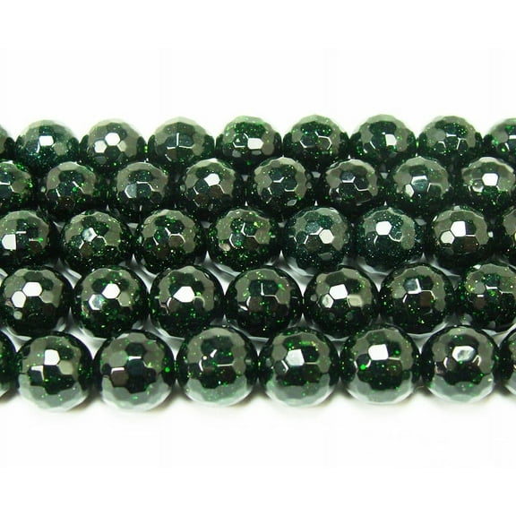 10mm 15.5 Inches Green Goldstone Faceted Round Beads Genuine Gemstone Natural Jewelry Making