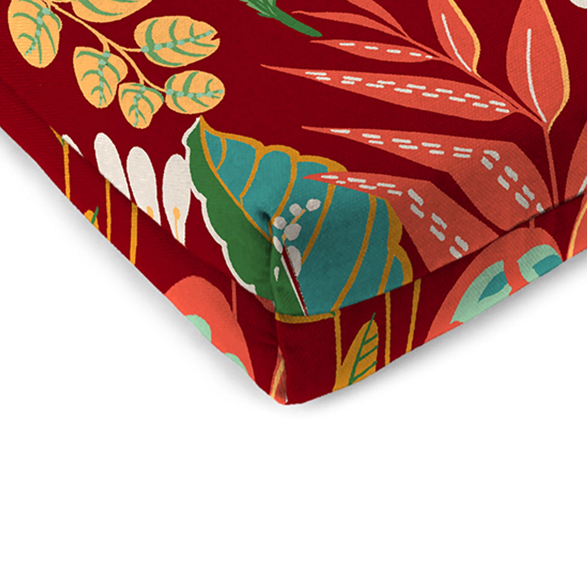 Jordan Manufacturing 17" x 19" Windcrest Mulberry Maroon Leaves Rectangular Outdoor Chair Pad Seat Cushion with Ties (2 Pack)