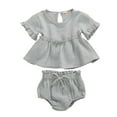 thumbnail image 1 of ITFABS Baby Girl Clothes Suit Monochrome Cool Ruffle Short Sleeve Top Stretch Shorts, 1 of 9