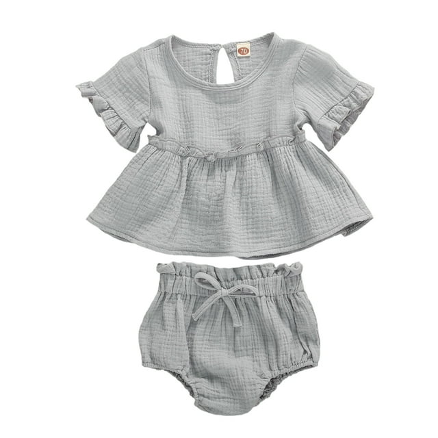ITFABS Baby Girl Clothes Suit Monochrome Cool Ruffle Short Sleeve Top Stretch Shorts