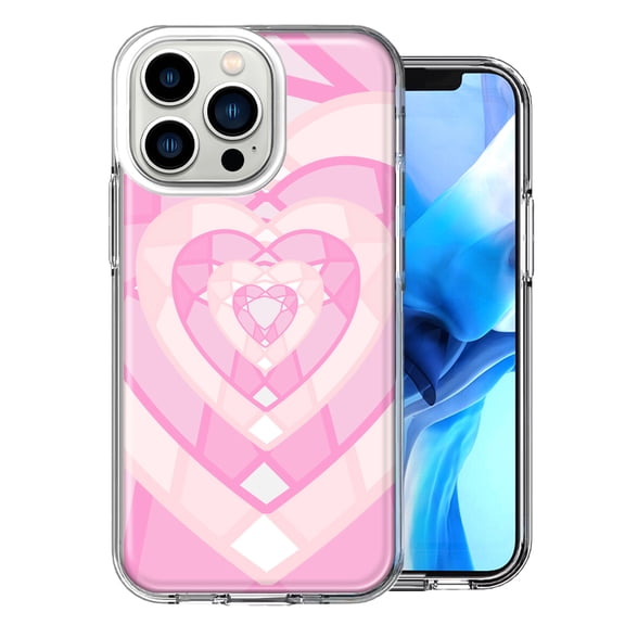 MUNDAZE For Apple iPhone 13 Pro Pink Gem Hearts Design Double Layer Phone Case Cover