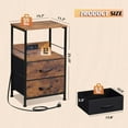 thumbnail image 3 of CZMDZH Night Stand Set of 2 with Charging Station, LED Nightstand Sets with 2 Fabric Drawers and Storage Shelf, Small Bedside Tables for Small Spaces, Dresser for Bedroom, Rustic Brown, 3 of 14