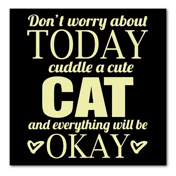 DistinctInk Custom Bumper Sticker - 3" x 3" Decorative Decal - Black Background - Cuddle a Cat Everything Will Be Okay