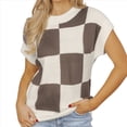 thumbnail image 2 of Suéter de Corta para Mujer, Cuello Redondo, Color Block, Tejido, Chaleco de Otoño, Moderno Suéter de Corta. Caqui XL, 2 of 9