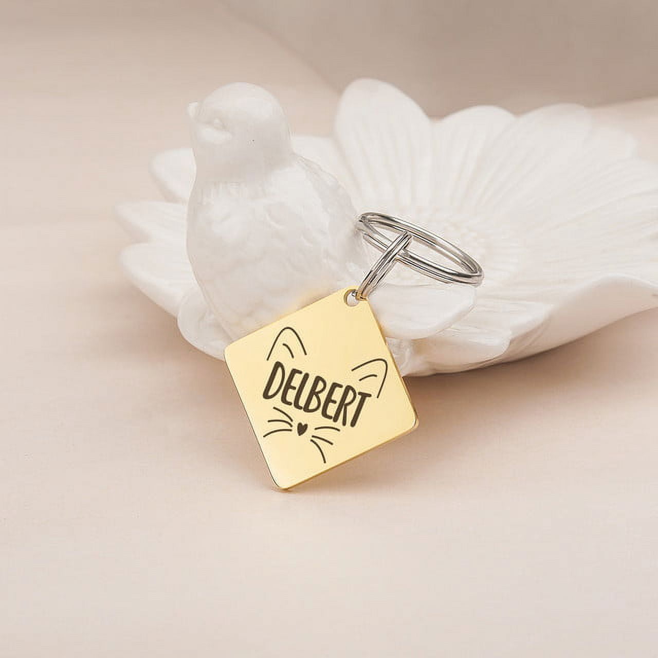 Anavia Stainless Steel Double Sided Diamond Name - Animal Face Engraved Dog & Cat ID Tag, Gold, L