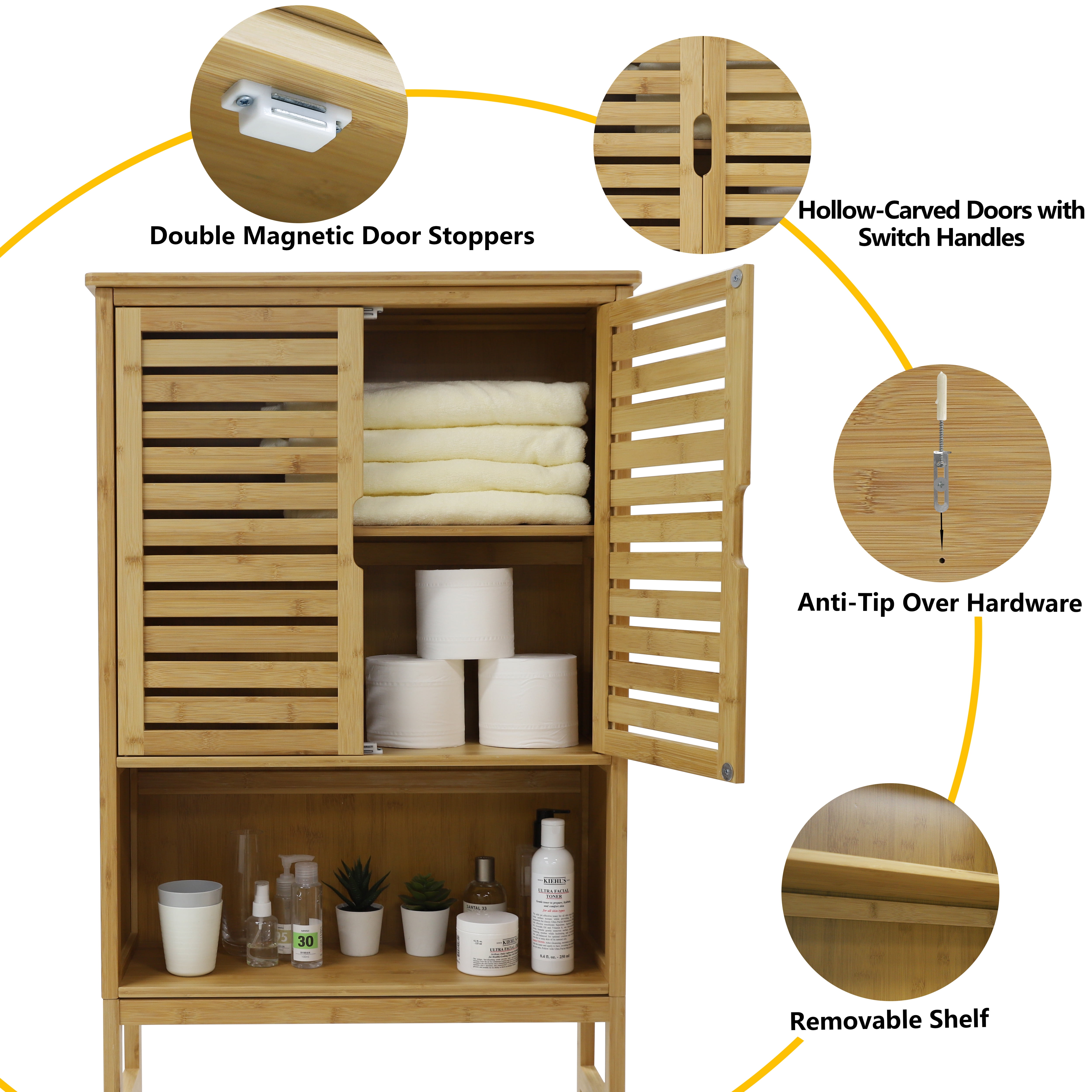  VIAGDO Over The Toilet Storage Shelf, Bamboo 4-Tier Bathroom  Space Saver Organizer Rack with Toilet Paper Holder, Freestanding Above  Toilet Stand with 4 Hooks for Bathroom, Restroom, Laundry : Home 