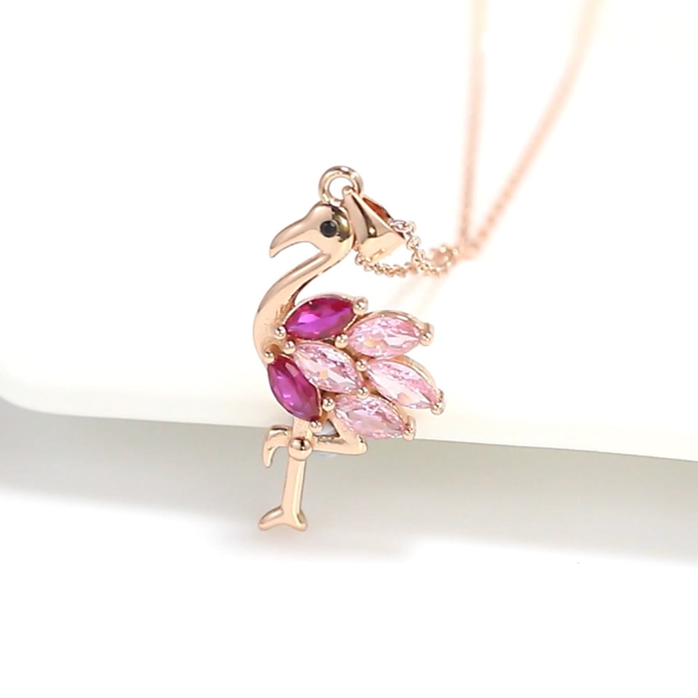 Pink Flamingo Pendant Necklace for Women Cz Rose Sterling Silver Ginger Lyne Collection