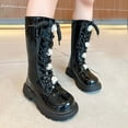 thumbnail image 2 of Gaexia Girls Lace Up Riding Boots Mid Calf Combat Boots Fashion Waterproof PU Leather Side Zipper pop-K Boot 4-12 Years, 2 of 6
