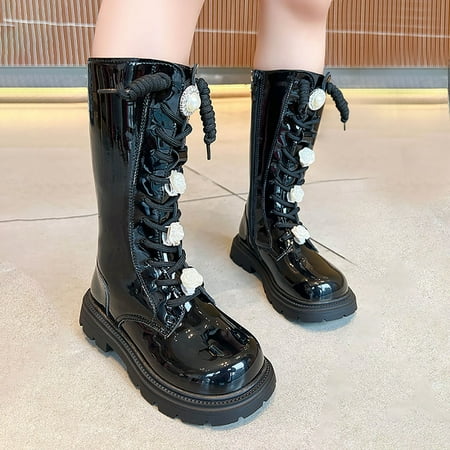 

JIKNTTR Girls Knee High Fashion Riding Boots New Fashion High Sleeve Boots With Zipper Booties Versatile Side Zipper Leather Boots Lightweight Outdoor Shoes