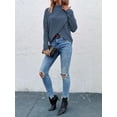 thumbnail image 5 of Women's Solid Color Stand Collar Long Sleeve Asymmetric Hem Casual Pullover Sweater, Autumn/Winter, 5 of 6