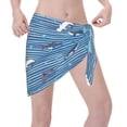 thumbnail image 2 of Wukai Sharks on White Blue Striped Women’s Short Sarongs Beach Wrap Bikini Bottom Short Skirt Chiffon Scarf for Swimwear, 2 of 4
