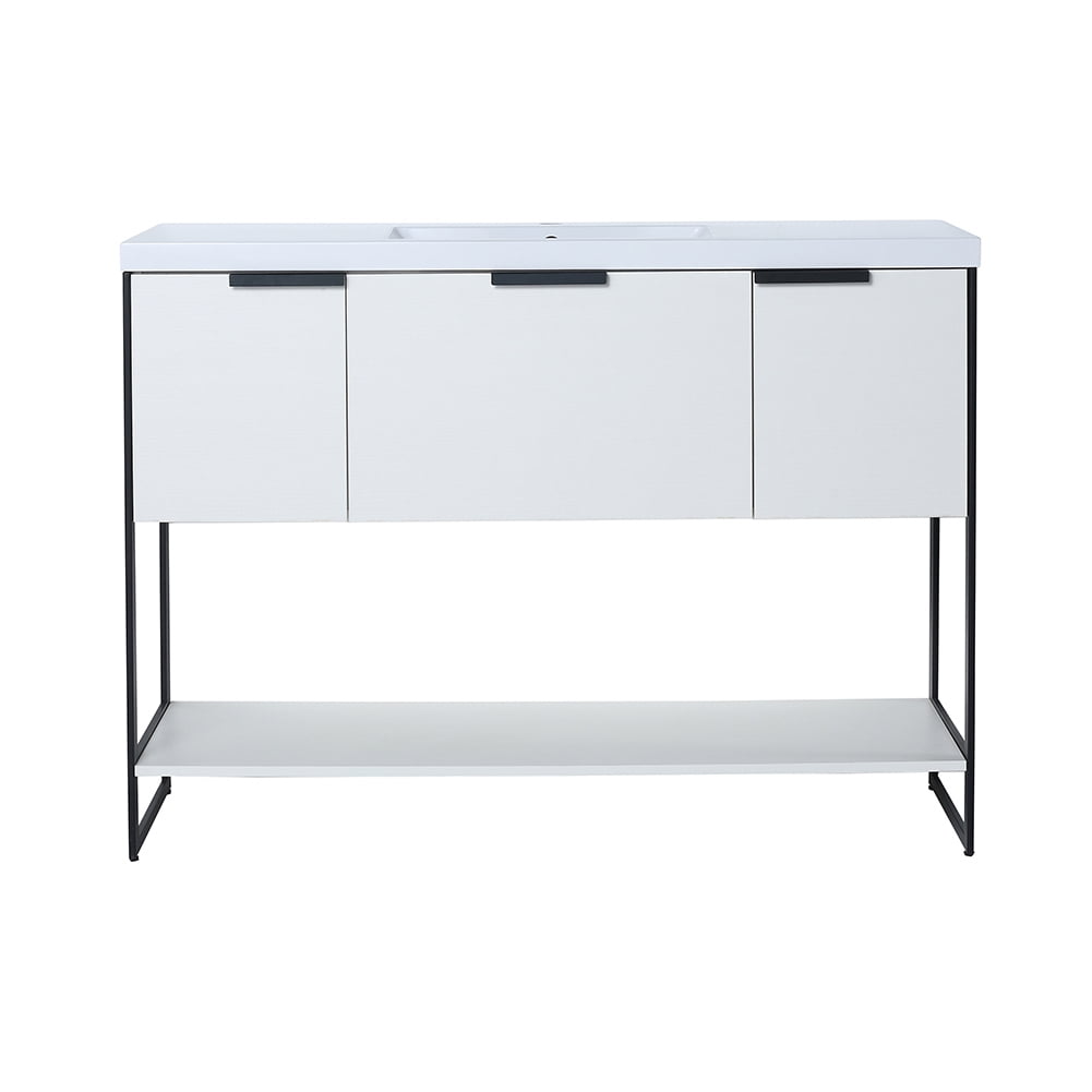 Kepooman 47" Modern Floating Bathroom Vanity, Free Standing Cabinet with Doors and Drawer, White Straight Grain Kepooman 47" Modern Floating Bathroom Vanity, Free Standing Cabinet with Doors and Drawer, White Straight Grain