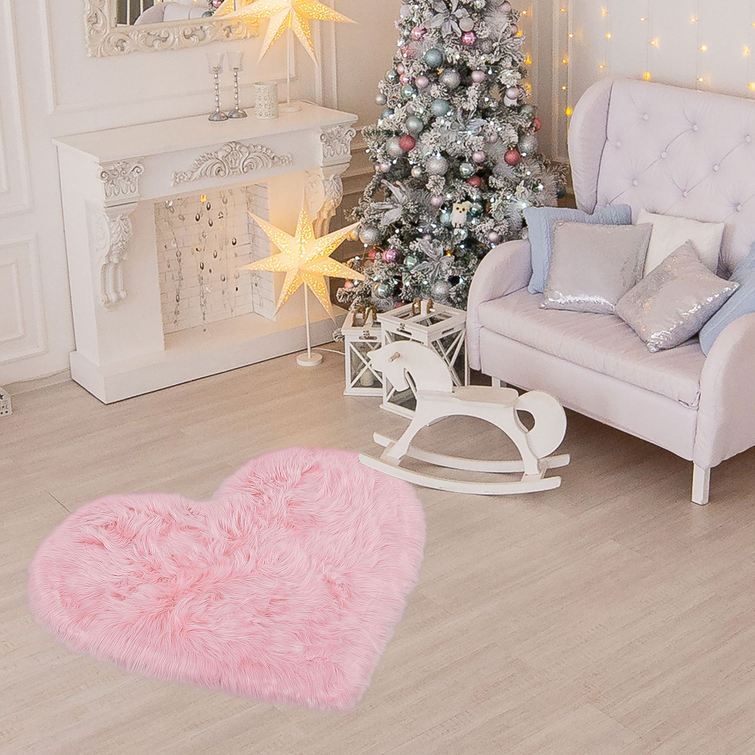 Unique Bargains Heart Shaped Faux Fur Shag Area Rug 2.3Ft x 3Ft Light Pink