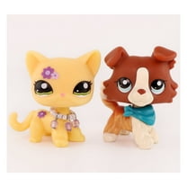 2pcs Little Pet lps Short Hair Cat #1962 Collie #1542 with Necklace Bandana Accessories
