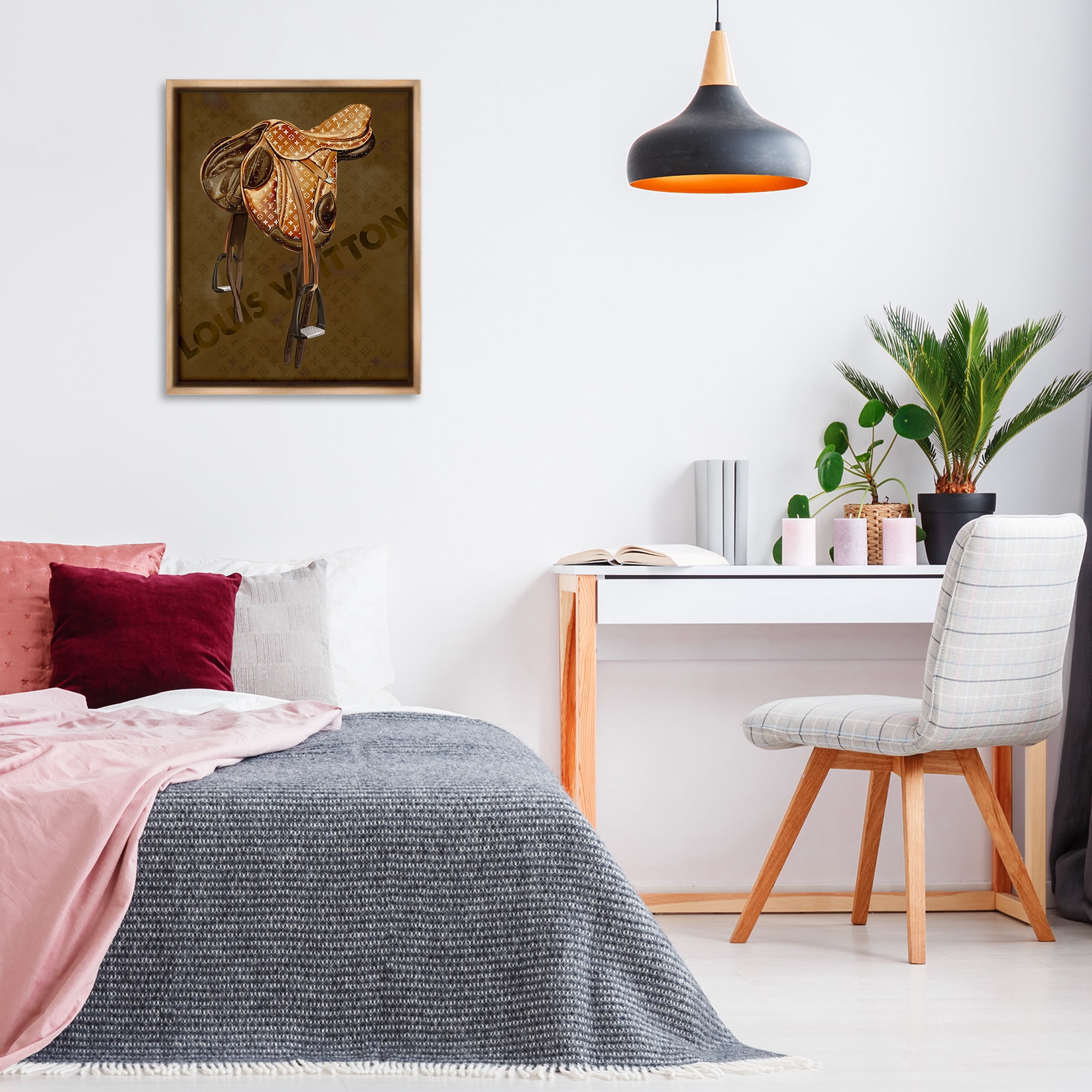 Stupell Industries Glam Patterned Saddle Beauty & Fashion Painting Brown Floater Framed Art Print Wall Art, 25 x 31