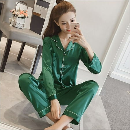

DanceeMangoo Long Sleeve Silk Pajamas Suit Women Autumn Pajama Sets Silk Satin Pijama Sleepwear Pyjamas 3XL 4XL 5XL Nightwear Set