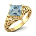thumbnail image 2 of 1.30 Ctw Square Blue Topaz Filigree 925 Sterling Silver Gold Vermeil Solitaire Mother's Day Gift Ring, 2 of 4
