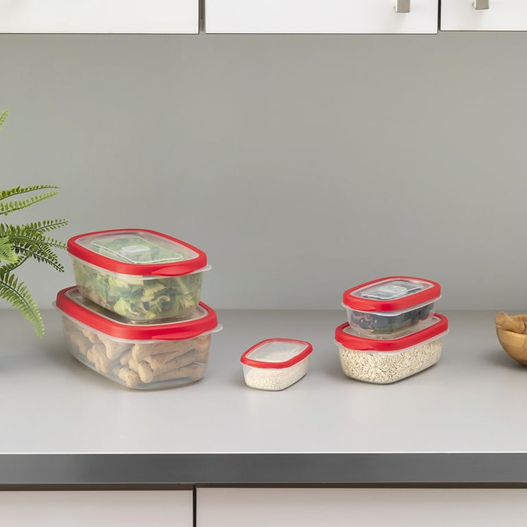 Home Basics 5 Piece Spill-Proof Rectangular Plastic Food Storage Container  with Ventilated, Snap-On Lids, Red, FOOD PREP