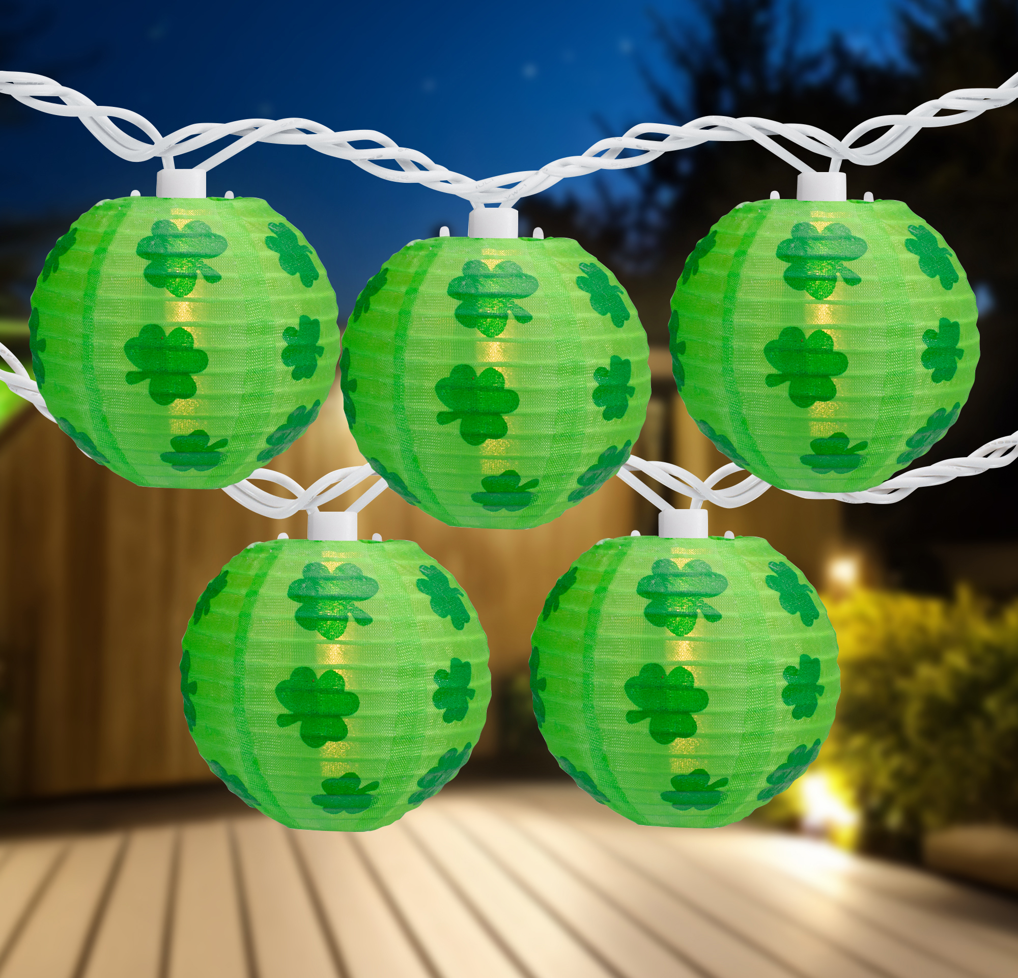 10-Count Green Shamrock St. Patrick's Day Paper Lantern Lights Clear Bulbs