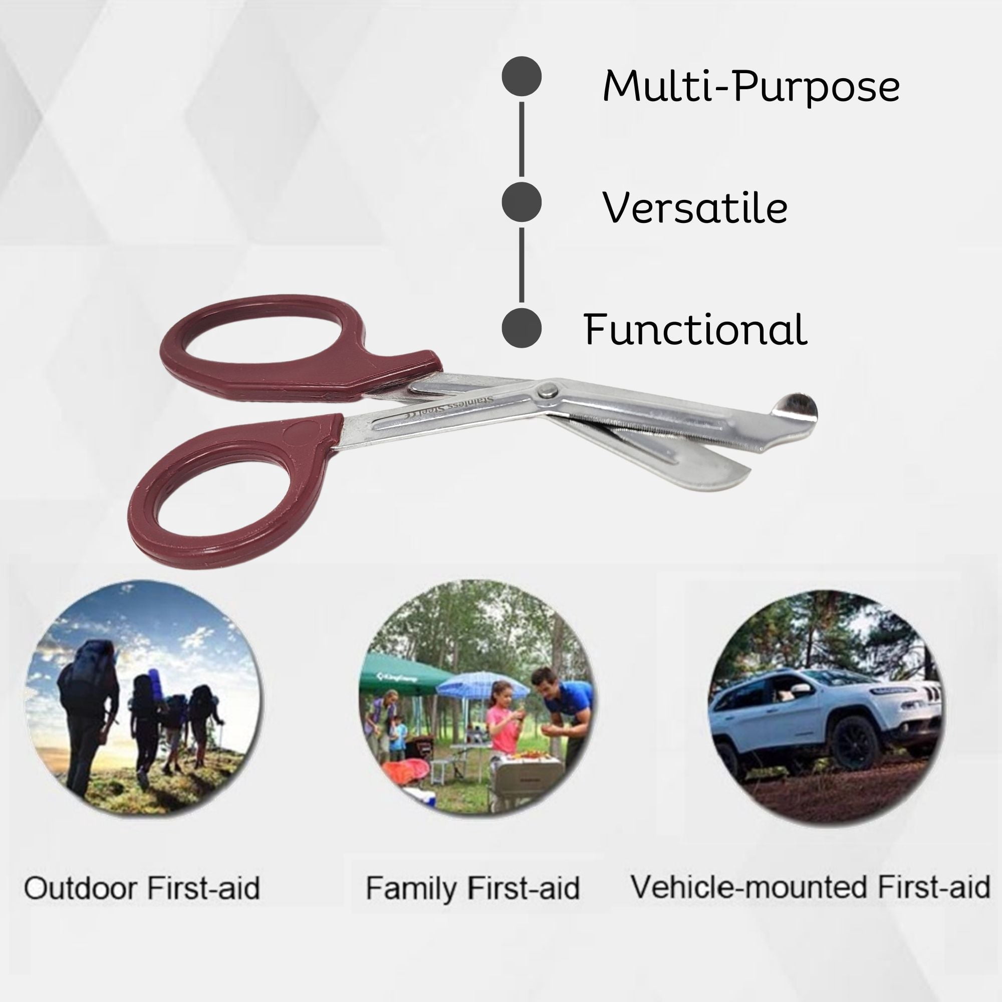 12/Pack Burgandy Handle Trauma Shears 7.25" Stainless Steel Scissors for Paramedics, EMT, Nurses, Firefighters + More