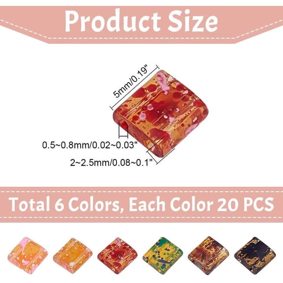 Glass 120 Pcs Antique 2 Hole Glass Seed Beads 6 Colors 5mm Crackle Beads Clear Flat Square Beads 2 Hole Spacer Beads Japanese Glass Beads for Multi Cord Bracelet Jewelry Making