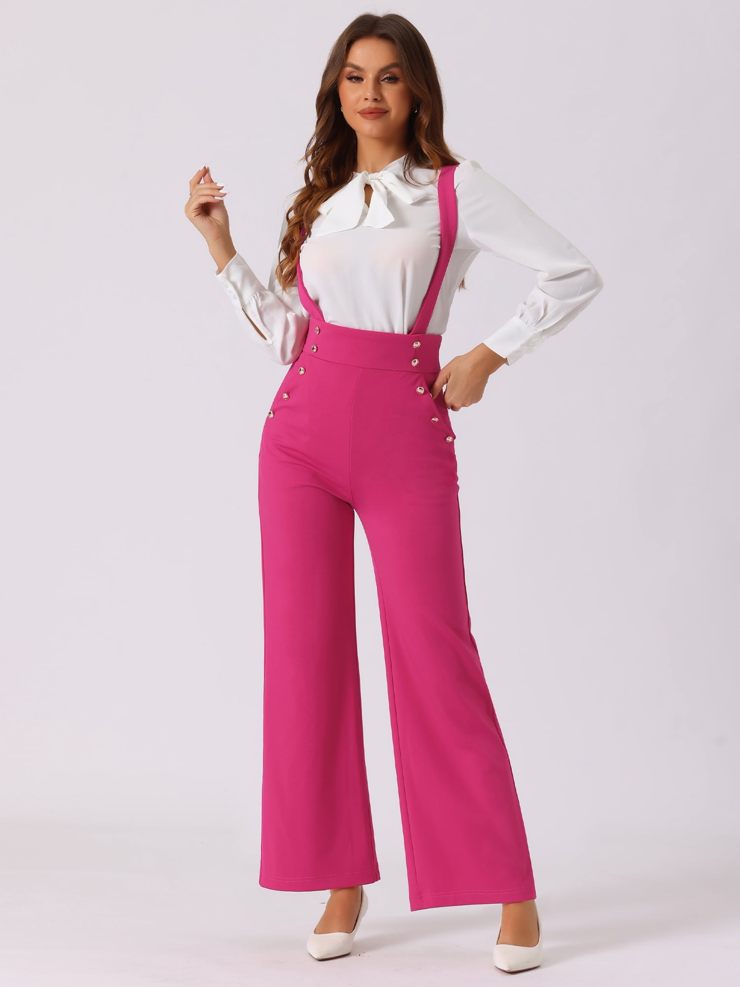 DARING DIVA Women's Casual Office Adjustable Straps Wide Leg Overalls XL Hot Pink