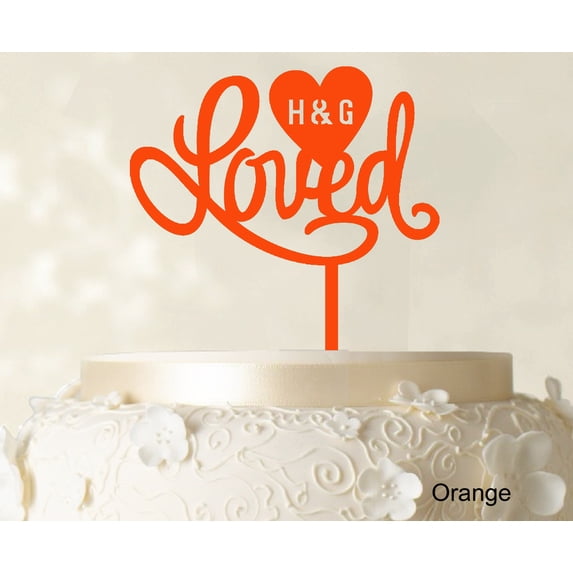 "Loved" Wedding Cake Topper Personalized Initial Name Cake Topper Cake Decoration Option Available 6"-7" Inches Wide