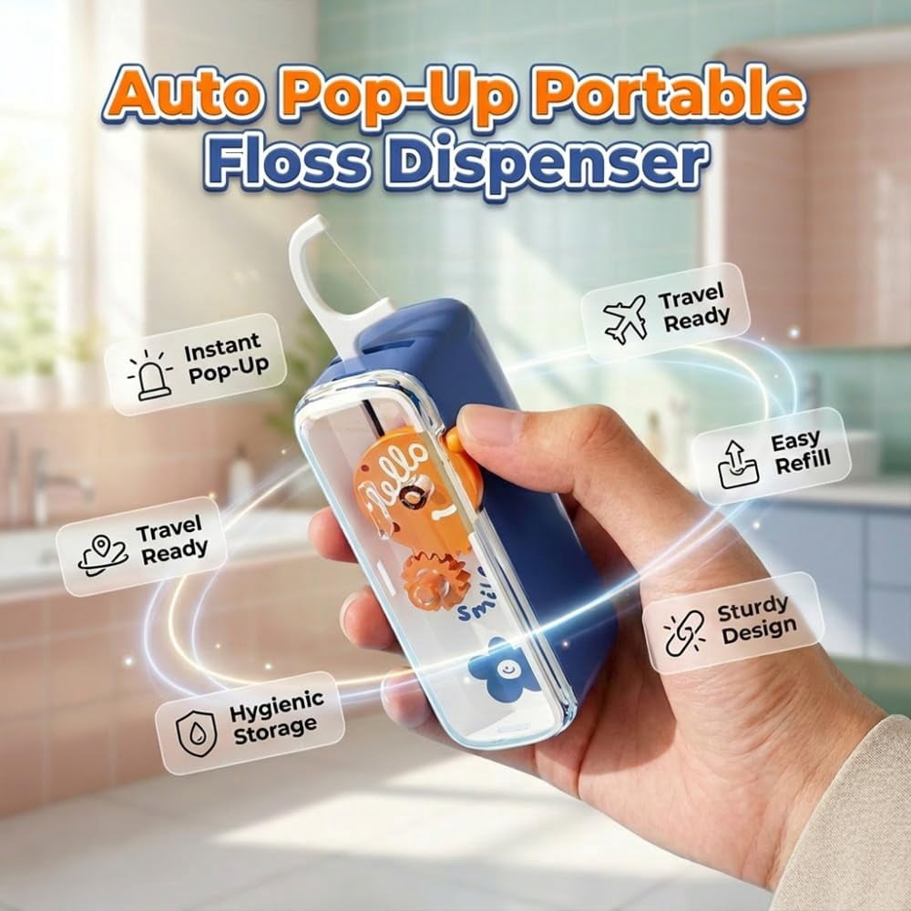 Automatic Pop-up Portable Floss Dispenser with 50 Pcs Dental Floss, 2026 New Travel Floss Picks Dispenser, Refillable Tooth Pick Holder for Home Travelling On-the-Go Oral Care