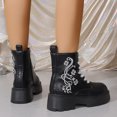 thumbnail image 4 of Women's Leather Lace up Combat Boots Platform Comfortable Lug Sole Chunky Casual Fall Winter Warm Motorcycle Booties a-Black Size 9, 4 of 7