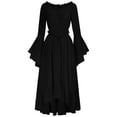 thumbnail image 7 of KICILVS Womens Halloween Costumes Plain Long Bell Sleeve Ruffle Trim Neck Drawstring Waist Flowy Maxi Party Dress Black, 7 of 7