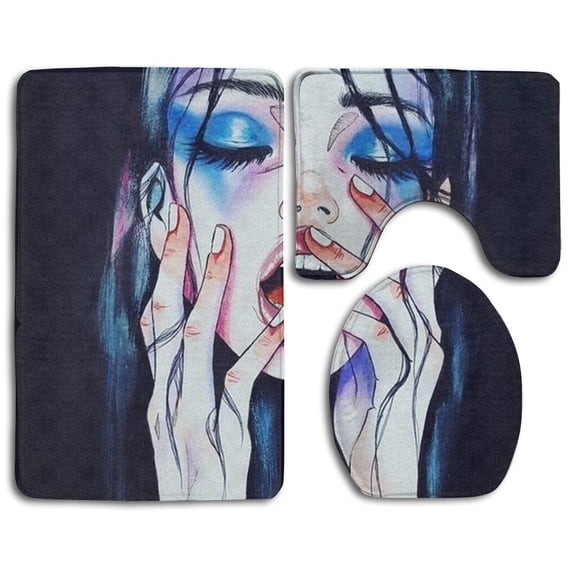 GOHAO Goth Gotik Gothic Melancholy Women Girl 3 Piece Bathroom Rugs Set Bath Rug Contour Mat and Toilet Lid Cover