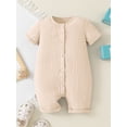 thumbnail image 3 of Elippeo Baby Summer Short Sleeve Romper 1 3 6 9 12 18 Months Solid Color Front Button Newborn Jumpsuit for Toddler Boy Girls Cute Clothes, 3 of 7