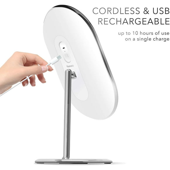 LED Lighted Vanity Makeup Mirror, Rechargeable - Cordless Illuminated Cosmetic Mirror with 3 Dimmable Light Settings, Dual Magnification