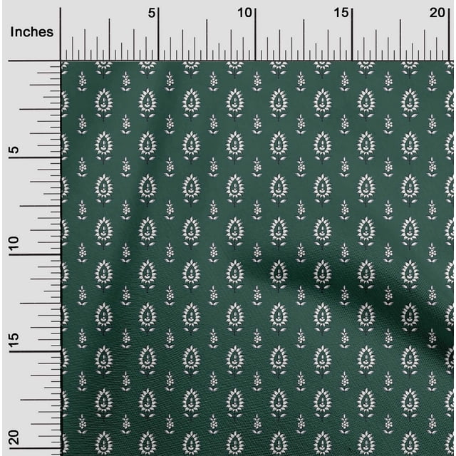 oneOone Cotton Poplin Fabric Leaves & Floral Block Printed Fabric 1 Yard 56 Inch Wide