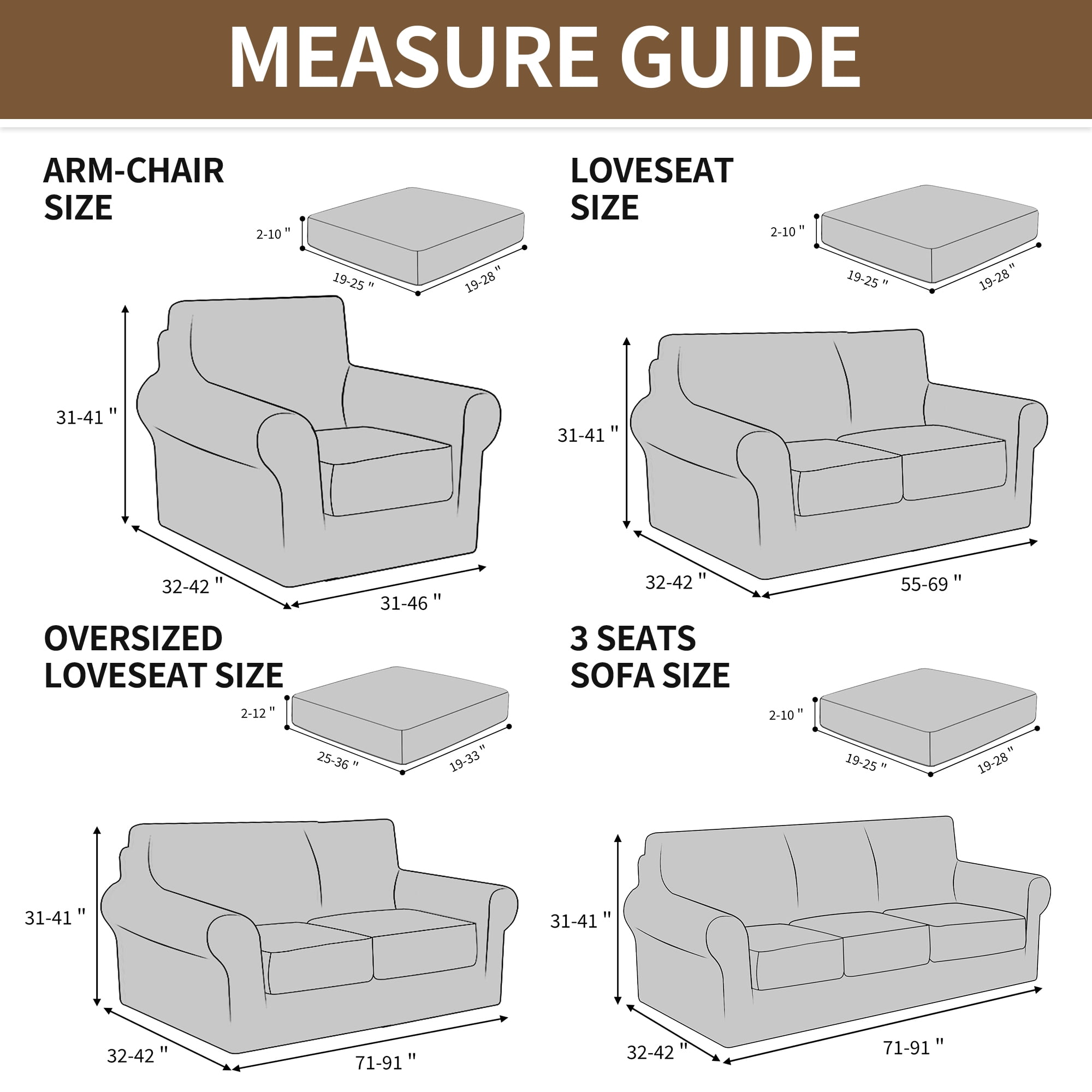 JIATER 2-Piece Armchair Sofa Cover Stretch Couch Cover Washable Sofa Slipcover Furniture Protector with 1 Cushion Cover,Light Gray