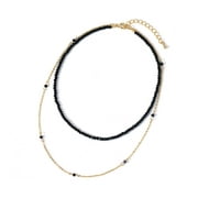 Bohemian Layered Bead Choker Gold Station Necklace for Women Trendy,Dainty Gold Cable Chain Black Spinel Crystal Bead Necklace Bohe Festival Gift for Teens Girls