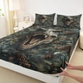 thumbnail image 4 of Metsweet Animal Dino T-Rex Queen Sheets 4 Pieces, Pine Cone Leaves Queen Sheet Sets, Green Brown,1 Fitted Sheet, 1 Flat Sheet and 2 Pillowcases, 4 of 5