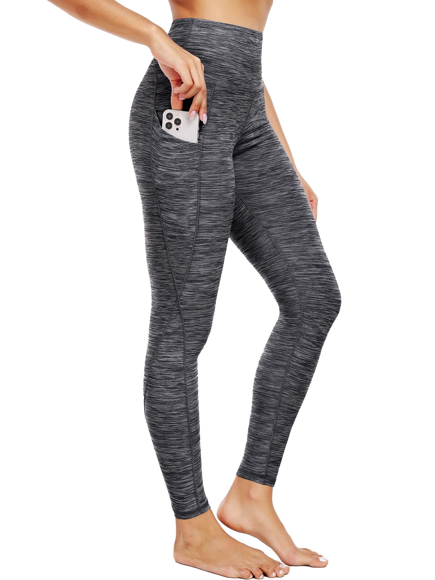 NELEUS Womens Yoga Leggings Ankle High Waist Tummy Control with Side Pocket,Black+Black,US Size L