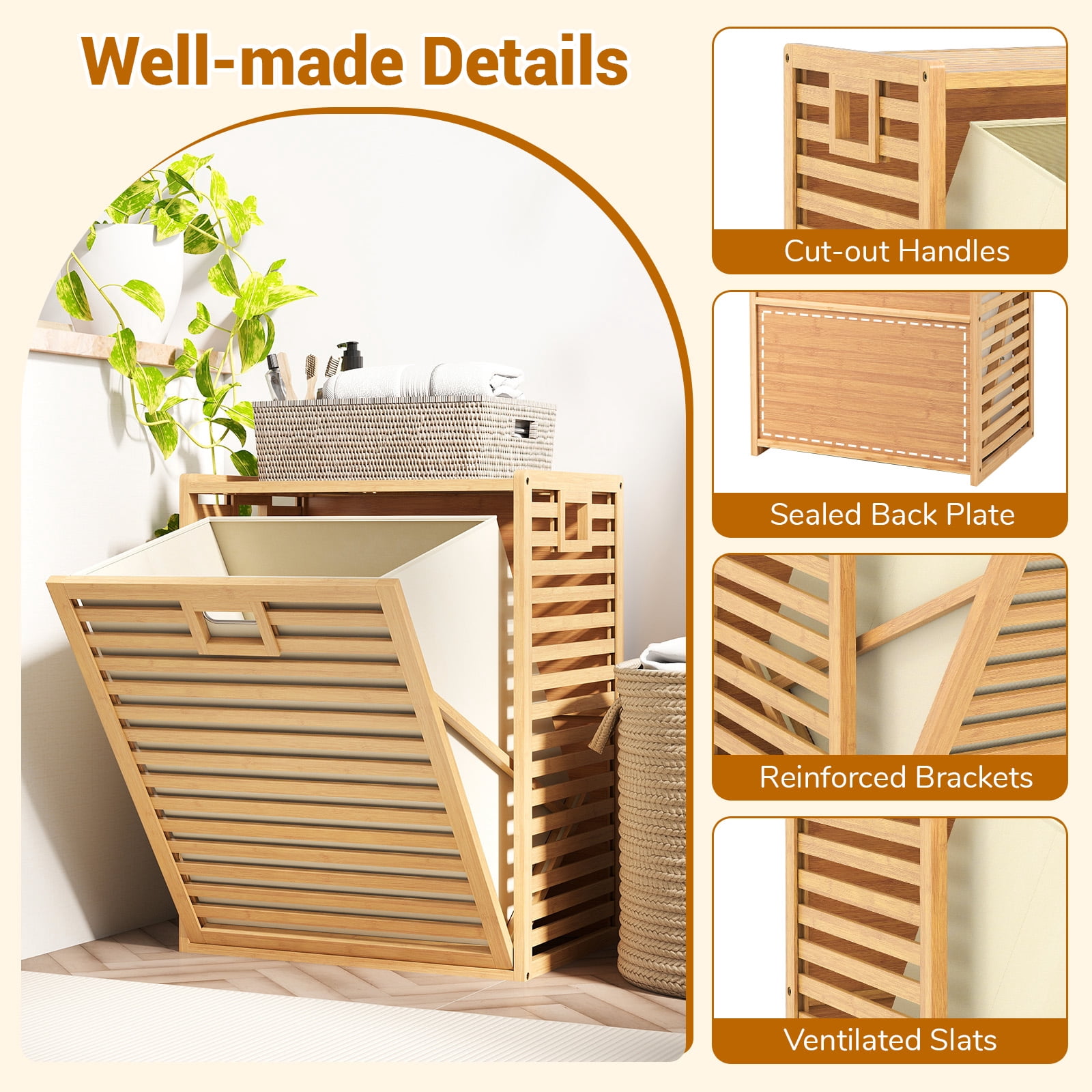 Gymax Large Tilt-out Laundry Hamper w/ Wide Top & Tilt-out Basket Side Handles