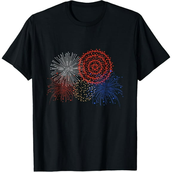 4th Of July Red White And Blue - Fireworks Show USA Flag T-ShirtMen and women, Black T-shirt, size: Extra large