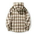thumbnail image 4 of Brnmxoke Mens Plaid Shirt with Hood Flannel Hoodie Shirt Casual Button Down Plaid Jacket Shirts Stylish Long Sleeve Shirts with Pocket Khaki,L, 4 of 9