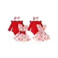 thumbnail image 2 of Baby Toddler Girls Christmas Outfits 0 3 6 12 18 Months Long Sleeve Romper + Bow Suspender Skirt + Headband Set Newborn Clothes, 2 of 9