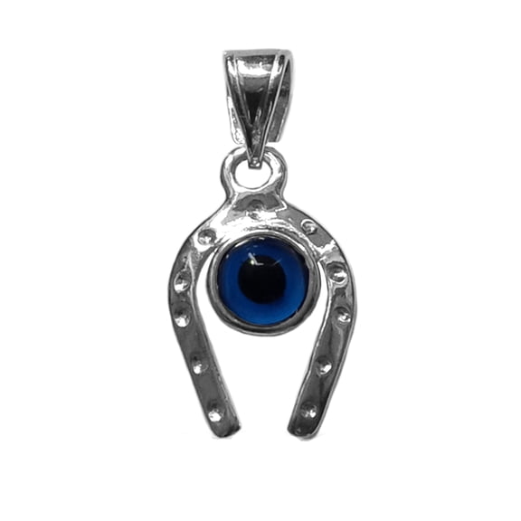 Sterling Silver Horse Shoe Evil Eye Pendant Charm