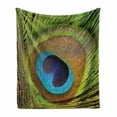 thumbnail image 1 of Peacock Soft Flannel Fleece Throw Blanket, Bird Feather Eye Shape Close up Picture Exotic Wildlife Themed, Cozy Plush for Indoor and Outdoor Use, 70" x 90", Green Teal Mustard, by Ambesonne, 1 of 6
