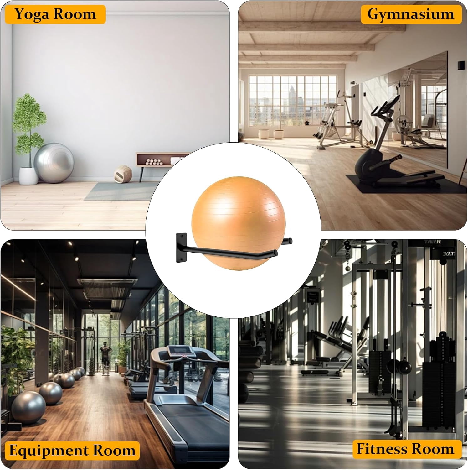 Wall Mount Exercise Ball Holder, Metal Yoga Ball Holder, Heavy Duty Medicine Ball Rack, Stability Ball Storage Rack for Gym, Garage, Home, 2 Pack