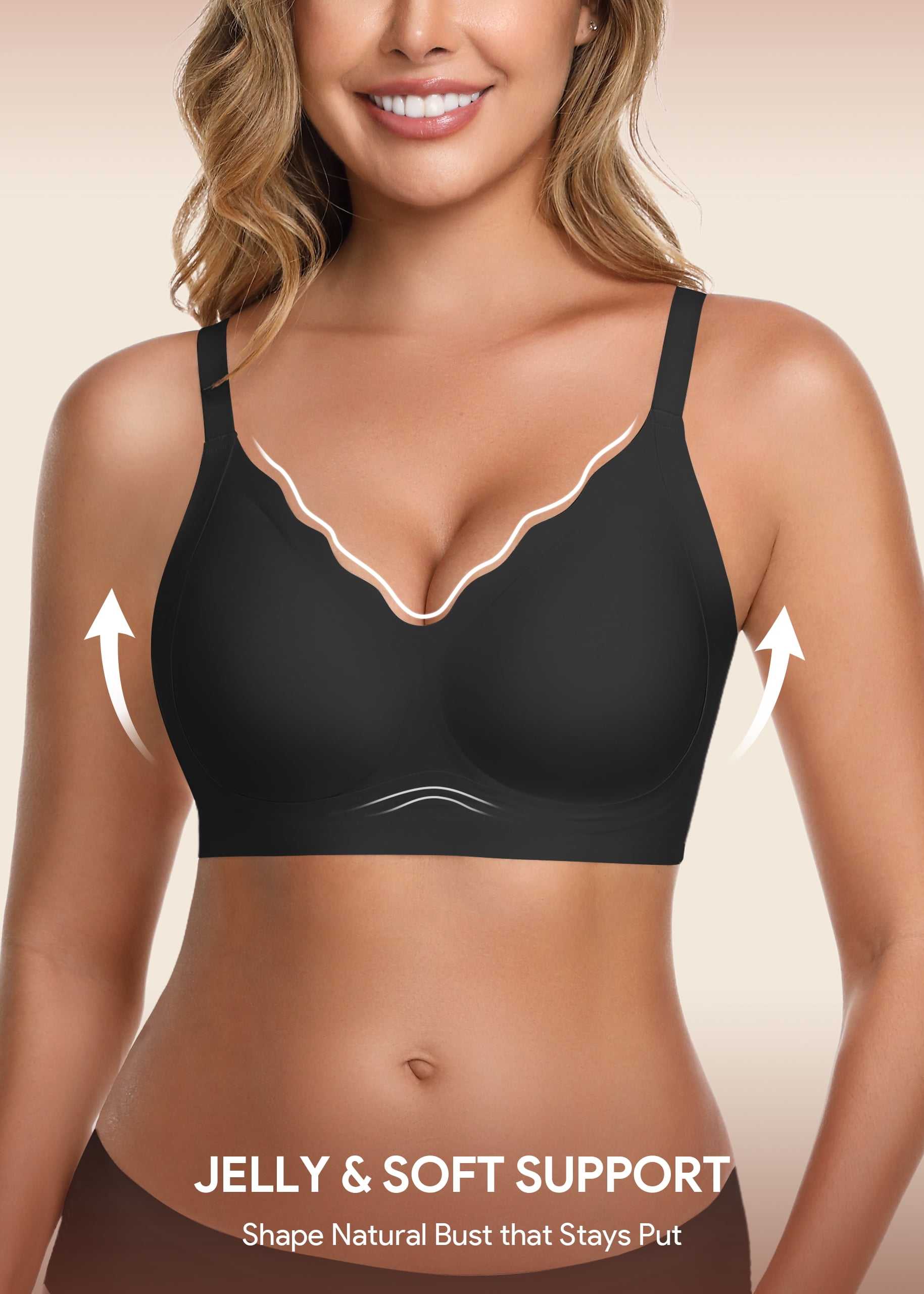 HBlife Jelly Bras for Women No Underwire 3PCS Comfort Wireless Push Up Bras Seamless Scalloped Lift Everyday Bralettes